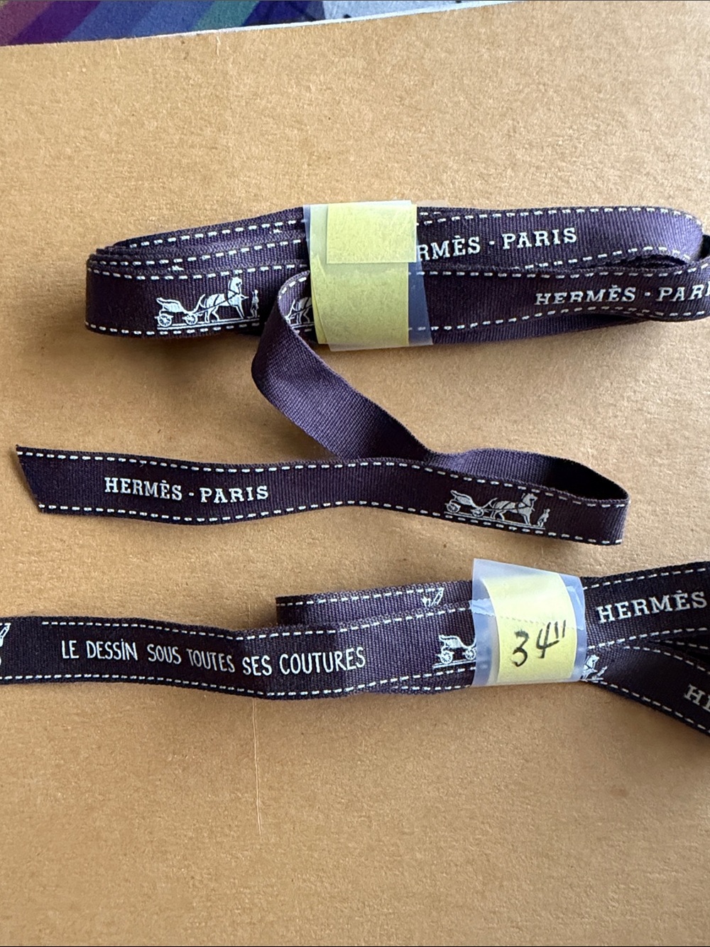 Hermès Brown and White Logo Ribbon edition 2025  34” and 88” regular